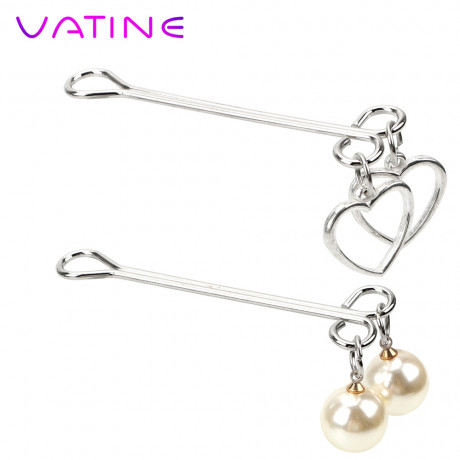 Vatine 1 Pair Nipple Clamps Pearl Shape Flirting Torture Toys Adult Products Heart Shape Sex Toy For Women Couples Adult Games Beauty